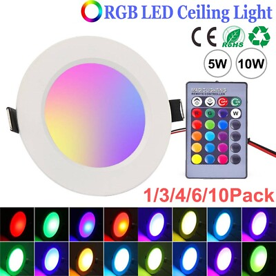 #ad RGB Dimmable LED Ceiling Light Recessed Round Downlight Remote Control Indoor $11.65
