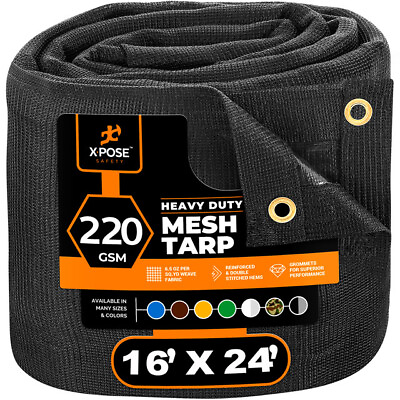 #ad Xpose Safety Heavy Duty Mesh Tarp 16’ x 24’ Multipurpose Black Protective Cover $139.99