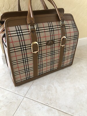 #ad Plaid Beige Sturdy Luggage Tote Bag Vinyl Canvas Material Carry On 18in Wide $59.00