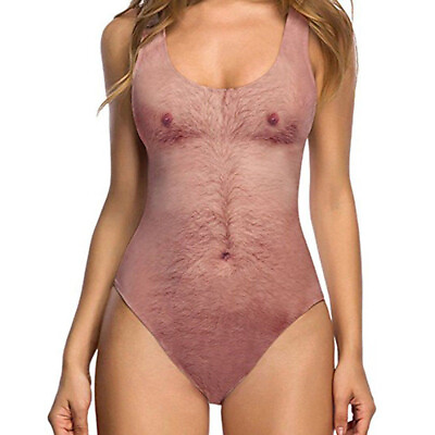 #ad Funny Swimsuit Nake Print One Piece Hairy Man Woman Swimwear Bathing Bikini $10.99