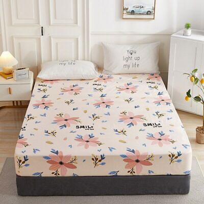 #ad 1pcs Cotton Printed Fitted Sheet Mattress Cover Four Corners With Elastic Band $16.75