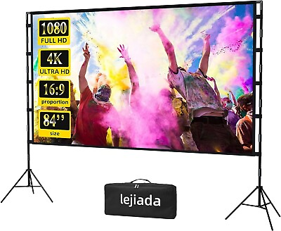#ad 84quot; Projector Screen Stand Portable Projection Screen 16:9 4K HD Movie Theater $56.17