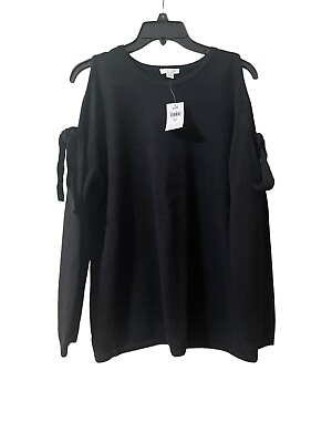 #ad NWT J Jill Black Knit Cold Shoulder Long Tie Sleeve Blouse Size Medium $19.99