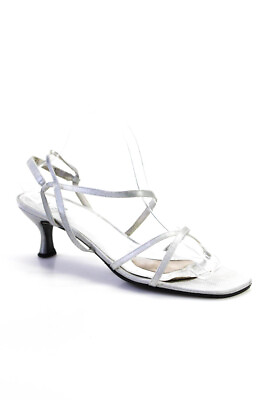 #ad Stuart Weitzman Womens Leather Sole Strap Elastic Kitten Heels Silver Size EUR41 $40.81