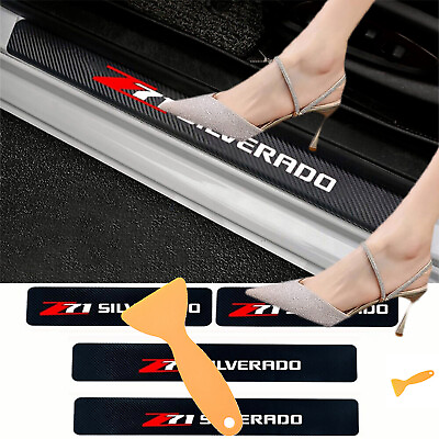 #ad For Chevy Silverado Z71 Car Door Sill Protector Carbon Fiber Leather Sticker $11.99