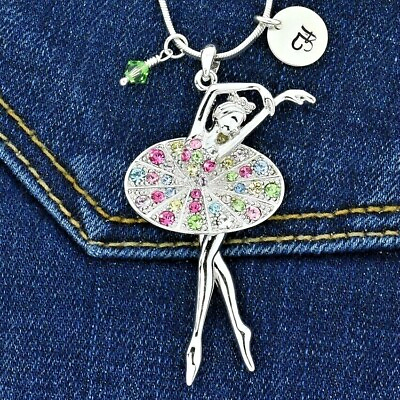 #ad Ballerina Multi Personalized Pendant Letter Birthstone Charm Custom Necklace $35.00