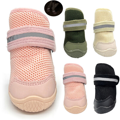#ad 4 Packs Dog Fly knit Shoes Pet Reflective Shoe Boots Puppy Pet Cute Thermal Boot $17.95