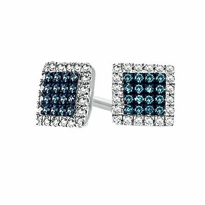 #ad 1 5ct Real Blue amp; White Diamond Square Frame Stud Earrings 10K Solid White Gold $285.19