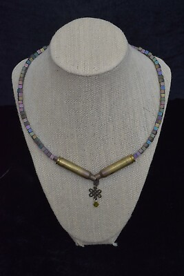 #ad 11quot; Black Rainbow Myiuki Bead Necklace with Bullet Shells amp; Pendant $13.00