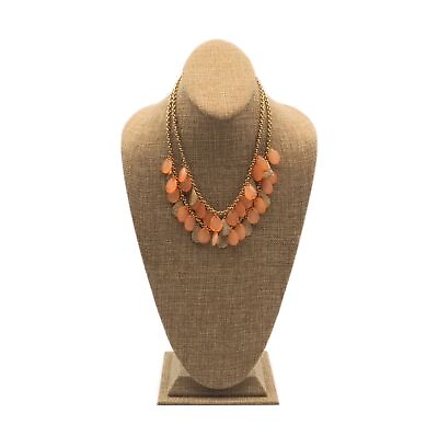 #ad Vintage Gold Tone Acrylic Peach Textured Teardrop Dangle Bead Fashion Necklace $15.00