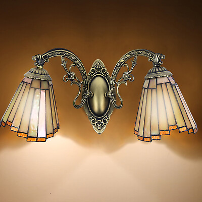 #ad Antique Tiffany Bathrooms Vanity Light Fixture Vintage Stained Glass Wall Light $71.82