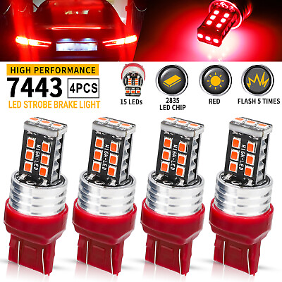 #ad #ad 4PCS 7443 7440 LED Red Strobe Flash Blinking Brake Stop Tail Parking Light Bulbs $11.48