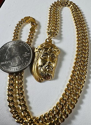 #ad 18CARAT Gold Chain Jesus Face Necklace 19.5” long 4.5 5mm 16.5g $1969.00