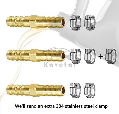 #ad New 3Pcs Solid Brass 3 8quot;×3 8quot; 10mm Barbed Hose Fittings with 7 PCS Pipe Clamps $5.63