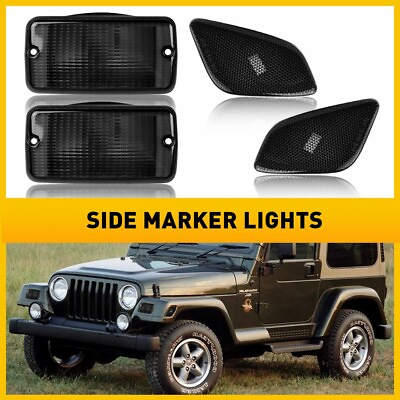#ad Fit Jeep 1997 2006 Wrangler Corner Smoke Bumper Lights Side Marker Lamps 4PCS $33.99