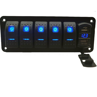 6 Gang Blue LED Toggle Rocker Switch Panel Dual USB for Car Boat Marine RV Truck $24.89
