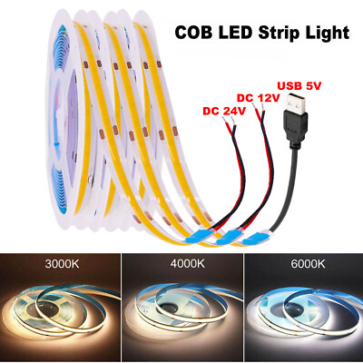 COB LED Strip Light Flexible Tape Lights Home DIY Lighting Warm White 5V 12V 24V $8.99