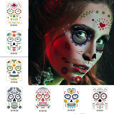 #ad Halloween Sticker Temporary Tattoo 1Pcs Decoration Skull Mask Mask Waterproof $5.79