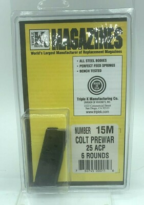 Colt Vest Pocket Prewar .25 ACP Blued Steel 6 Round Magazine Mag Triple K 15M $34.97