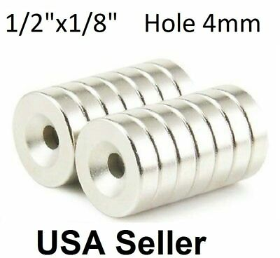 25 50 100 Strong Countersunk Ring Magnets 1 2quot;x1 8 Rare Earth Neodymium 4mm hole $8.99