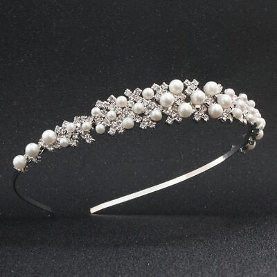 #ad 1pc Princess Diadem Pearls Crowns Bridal Austrian Crystal Tiaras Women Wedding H $28.33