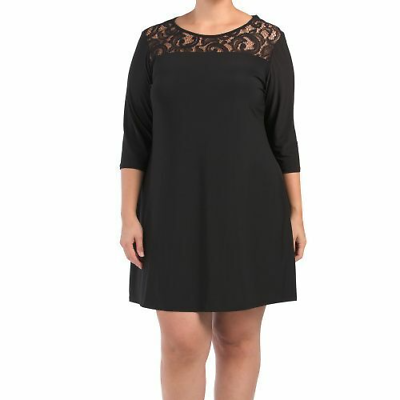 #ad Kaktus Women Plus Size 2X Little Black Dress Minimal With Lace Top Gathered New $19.97