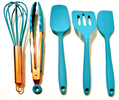 #ad Cook With Color 5 Pc Mini Silicone Cooking Utensil Set Mint Green Copper 8.4quot; ea $15.02