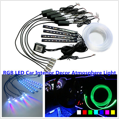 RGB LED In Car Decorate Atmosphere Light Strip Wire Lamp Optic Fiber APP Control $76.49