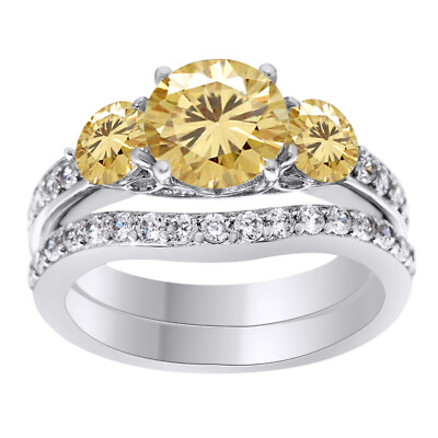 #ad 5 ct Golden Genuine Moissanite Bridal Set Engagement Ring in Sterling Silver $1278.01