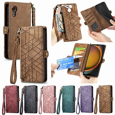 #ad Business Vintage Geometric Zipper Wallet Phone Case For Samsung Galaxy X Cover 7 $7.79