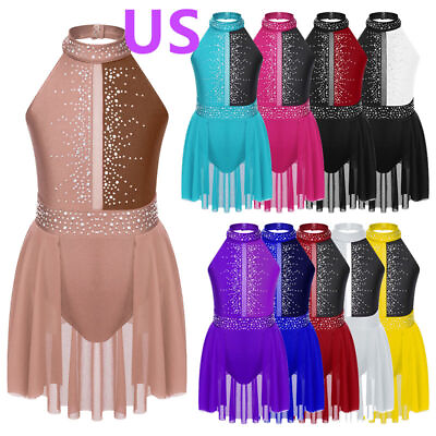 #ad US Kid Girls Dance Dress Modern Performance Dresses Dancewear Sleeveless Costume $13.25