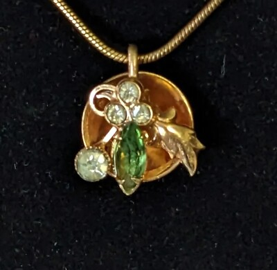 #ad antique gf green marquee rhinestone pendant necklace $15.20