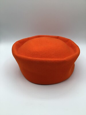 #ad 1950#x27;s Vintage Classic Orange Wool Felt Pillbox Hat Made in USA 3.5” $24.00