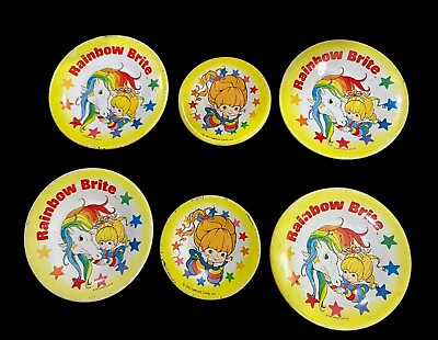 #ad 6 Vtg Rainbow Brite Plates Metal Tin Dishes Child Doll Size 1983 Hallmark Cards $45.00