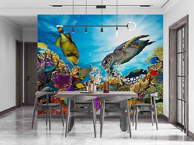 #ad 3D Fish Coral Sea Turtle Light Self adhesive Removeable Wallpaper Wall Mural1 $224.99