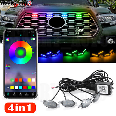 #ad 4x App Control Flash RGB Lamp Front Grille Bumper Mesh Marker Light kit for SEAT $15.89