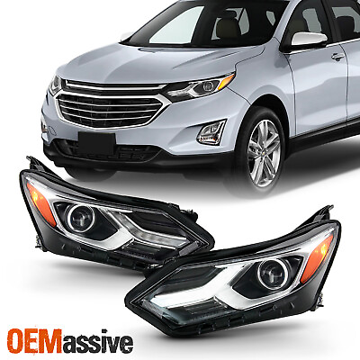 #ad For 2018 2021 Chevy Equinox Halogen Type LED Tube DRL Chrome Headlights Pair $142.99