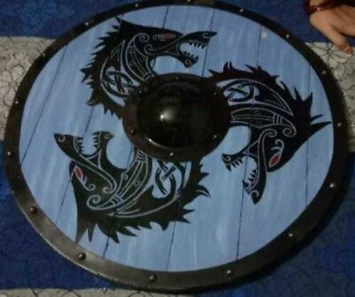 #ad Medieval Dragon Viking Shield Wood amp;Steel LARP Warrior Templar Cosplay Shield $186.28
