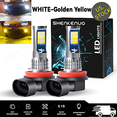2X H11 H9 H8 White Golden Yellow LED Fog Light 3030 Bulb Dual Color Switchback $23.99