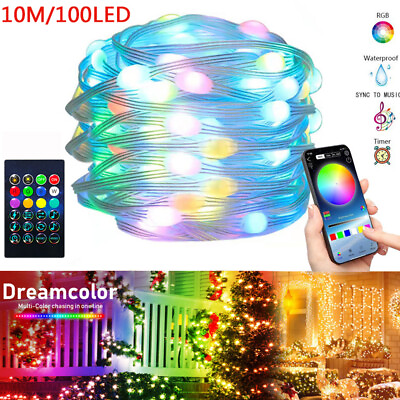 #ad 33Ft 10M Waterproof LED Rope Strip Light Multi color Outdoor Changing w Remote $12.99