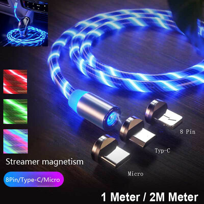 #ad Magnetic Fast Charger Cable LED Light Type C Micro USB 8 Pin for iPhone Android $3.86