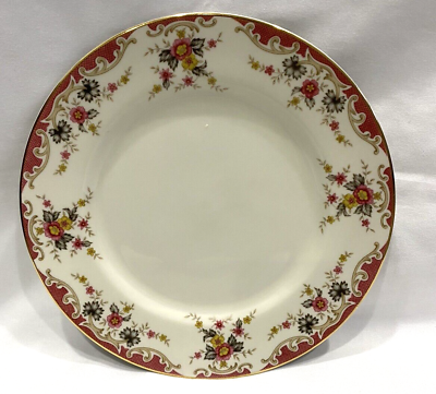 #ad Vintage Shelly by Mikasa L2806 Rose Pink Edge Tan Scrolls 7 .5quot; Dessert Plate $7.95