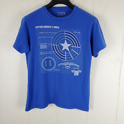 #ad Captain America Shirt Mens Medium Blue Graphic Crew Neck Short Sleeve Marvel $6.76