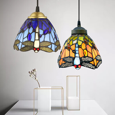 #ad Tiffany Style Stained Glass Ceiling Pendant Light Dragonfly Kitchen Island Light $65.99