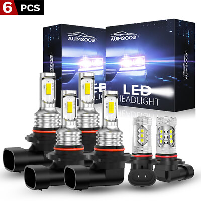 #ad 9005 9006 H10 Led Headlight Bulbs Combo Kit High Low Fog Light Bulbs White 6500K $42.99