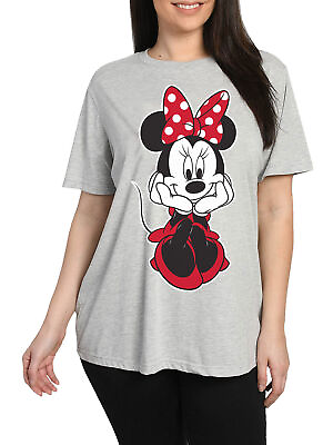 #ad Women#x27;s Plus Size Disney Minnie Mouse Sitting Short Sleeve T Shirt Gray $23.99