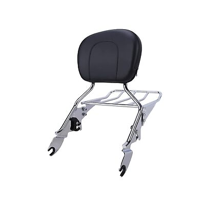 #ad OUMURS Chrome Detachable Sissy Bar Passenger Rear Backrest Pad with Luggage R... $137.50
