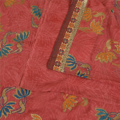 #ad Sanskriti Vintage Sarees Pink Embroidered Pure Georgette Silk Sari Craft Fabric $32.85