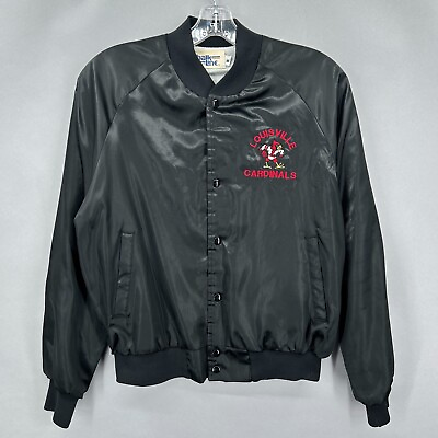 #ad Louisville Cardinals Jacket Mens M Black Satin Nylon Chalk Line Vintage Made USA $59.99