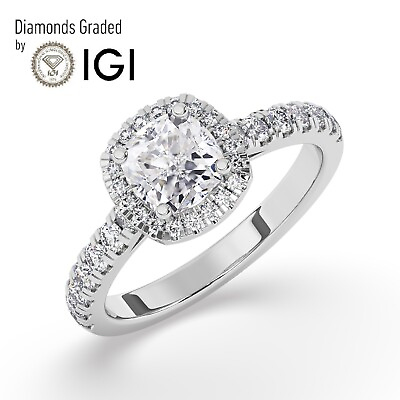 #ad IGI1.50 CT Solitaire Lab Grown Cushion Diamond Engagement Ring 950 Platinum $1856.00
